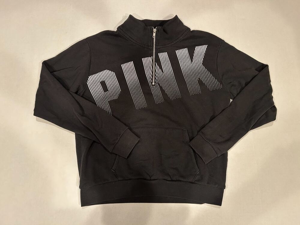 PINK Victoria's Secret Quarter Zip Pullover Womens Medium Black Sweater